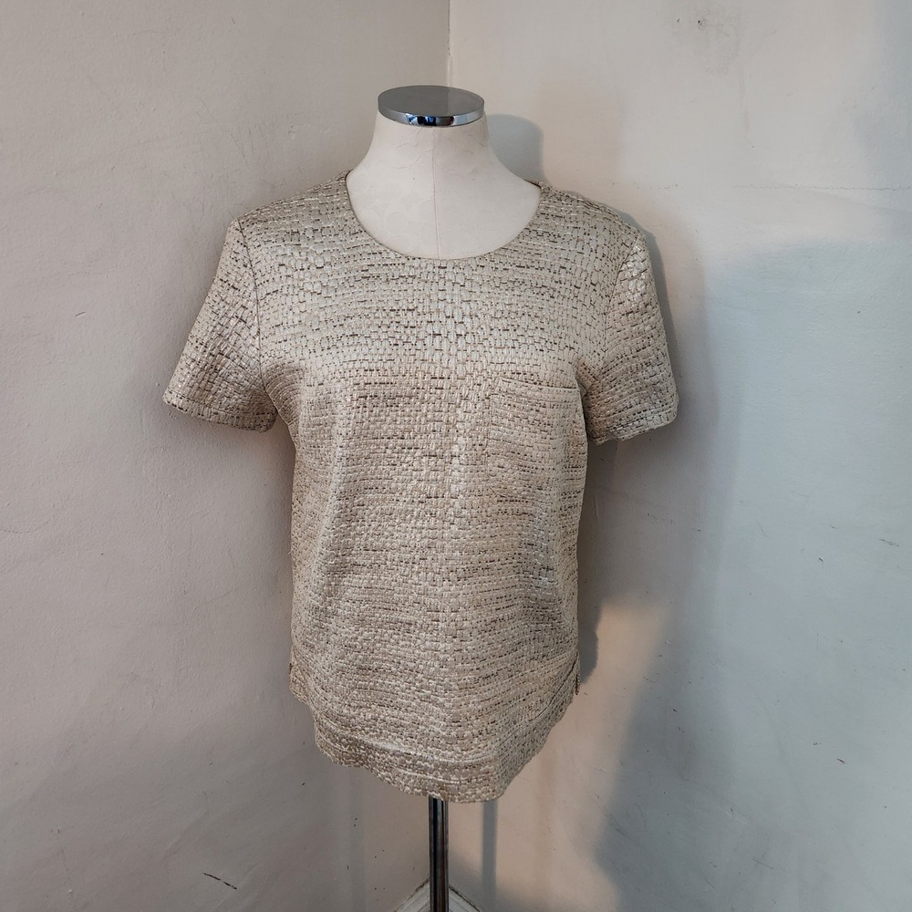 Steven Alan Cream and gold brocade like Short Sleeve top